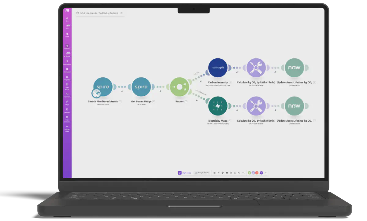 Example Make Scenario with Spire, Electricty Maps, Carbon Intensity and ServiceNow